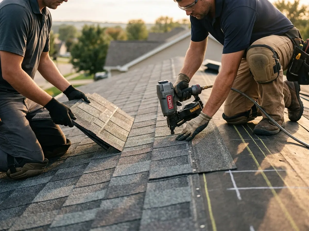 Professional roofer working on a residential roof in Blue Island